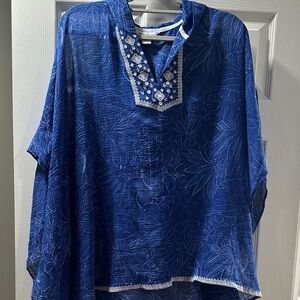 Tommy Bahama Blue Floral Tunic with White Embroidery